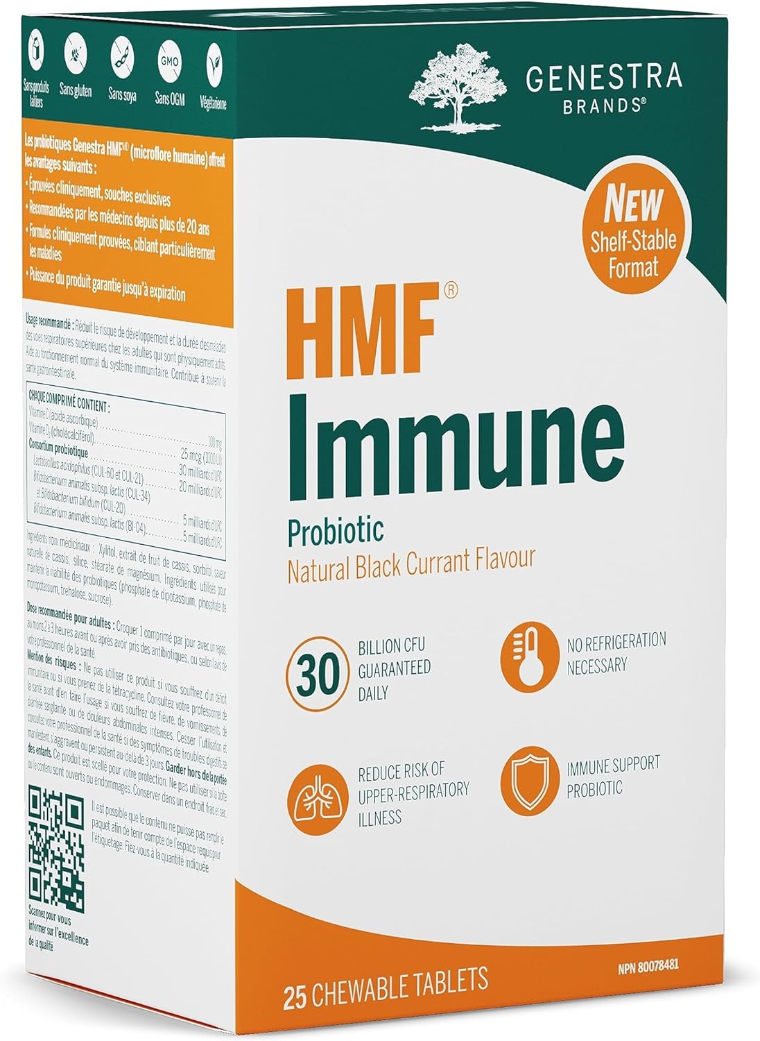 Genestra Brands HMF Immune | Shelf-Stable Probiotic Formula | 25 Chewable Tablets | Natural Black Currant Flavour