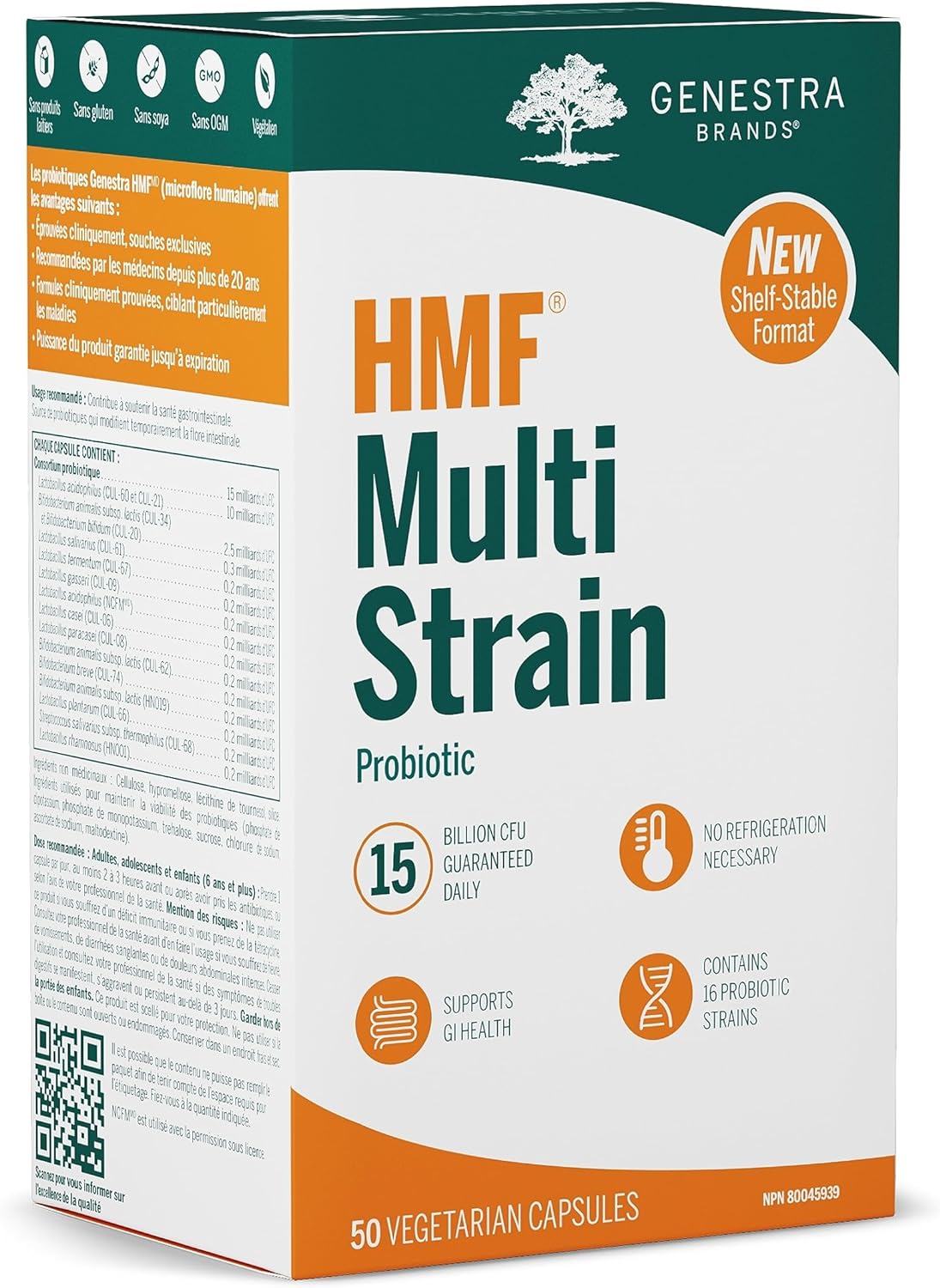 Genestra Brands HMF Multi Strain | Shelf-Stable Probiotic Formula | 50 Vegetarian Capsules