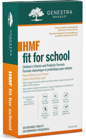 Genestra Brands - HMF Fit for School - Probiotic Formula - Supports Childrens' Gastrointestinal and Upper Respiratory Health - 30 Chewable Tablets - Natural Blackcurrant Flavour