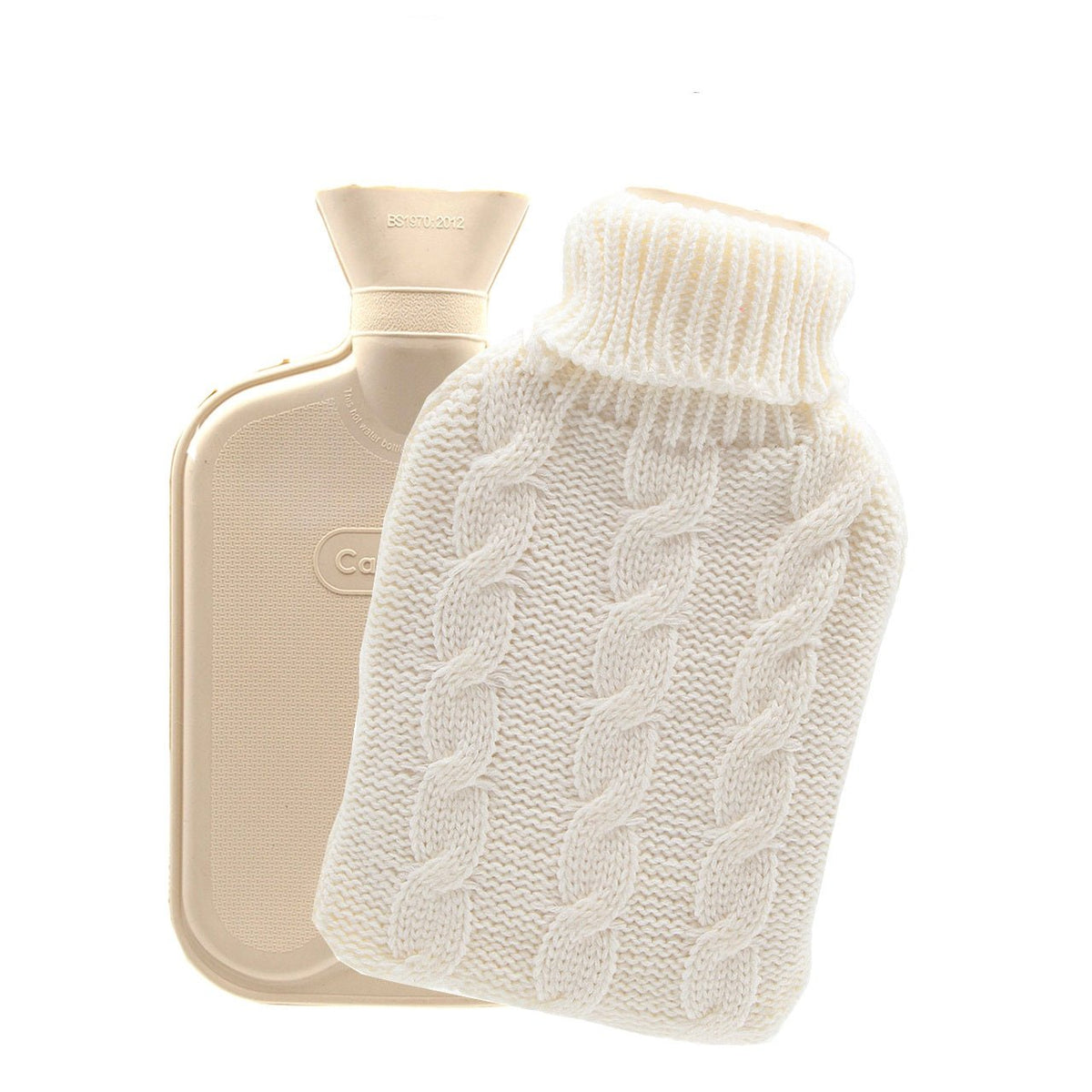 Cassandra Hot Water Bottle with Chunky Knit Cream Cover. 1.8 Litre. - Pure Buys - Pure Buys