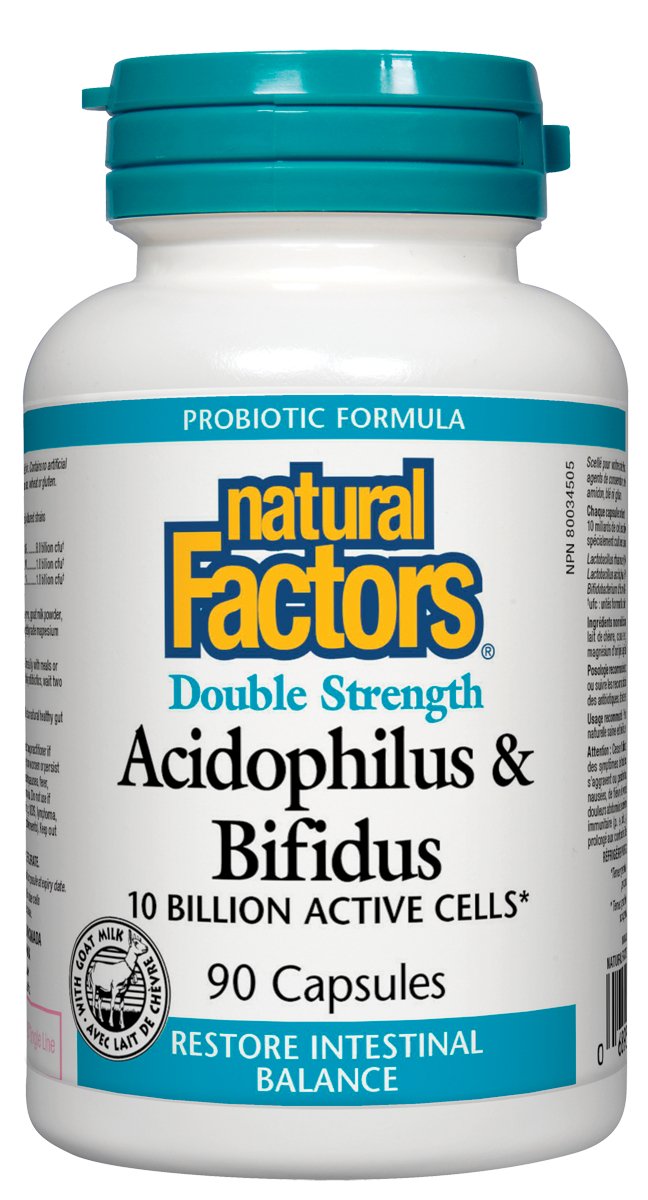 Natural Factors Double Strength Acidophilus & Bifidus 10 Billion 90 Capsules - Pure Buys - Pure Buys