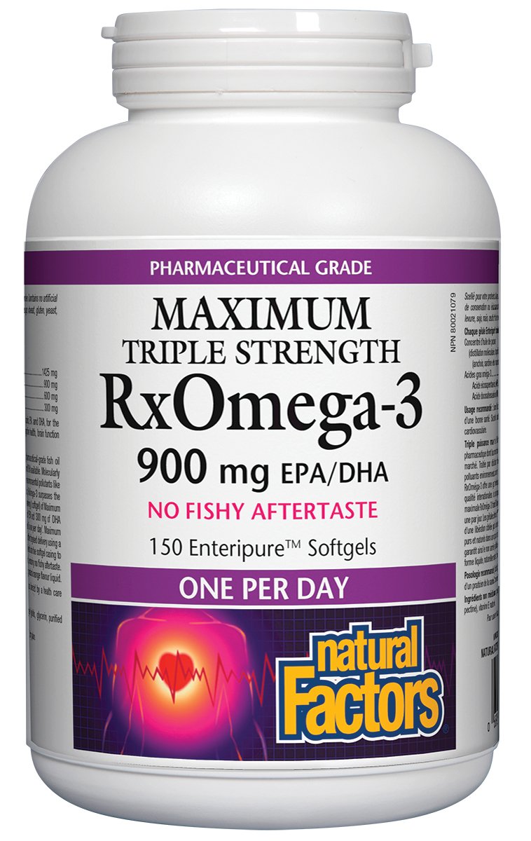 Natural Factors Maximum Triple Strength RxOmega-3 900mg 150 Enteric Coated Softgels - Pure Buys - Pure Buys