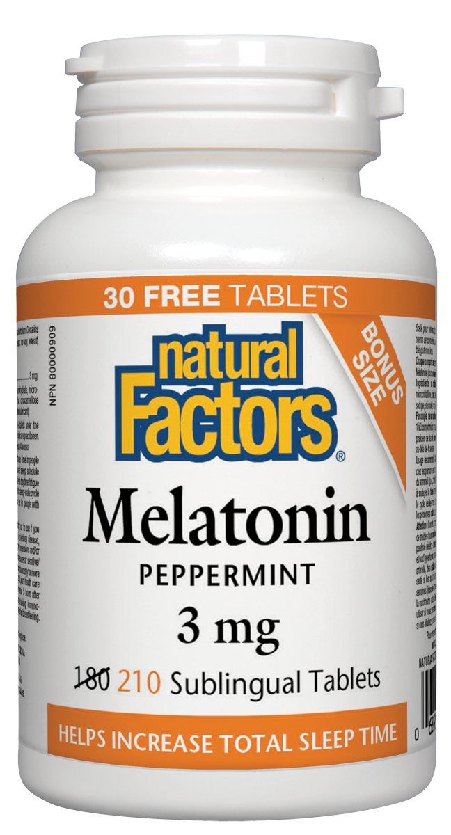 Natural Factors Melatonin 3mg Peppermint 210 Sublingual Tablets Bonus - Pure Buys - Pure Buys