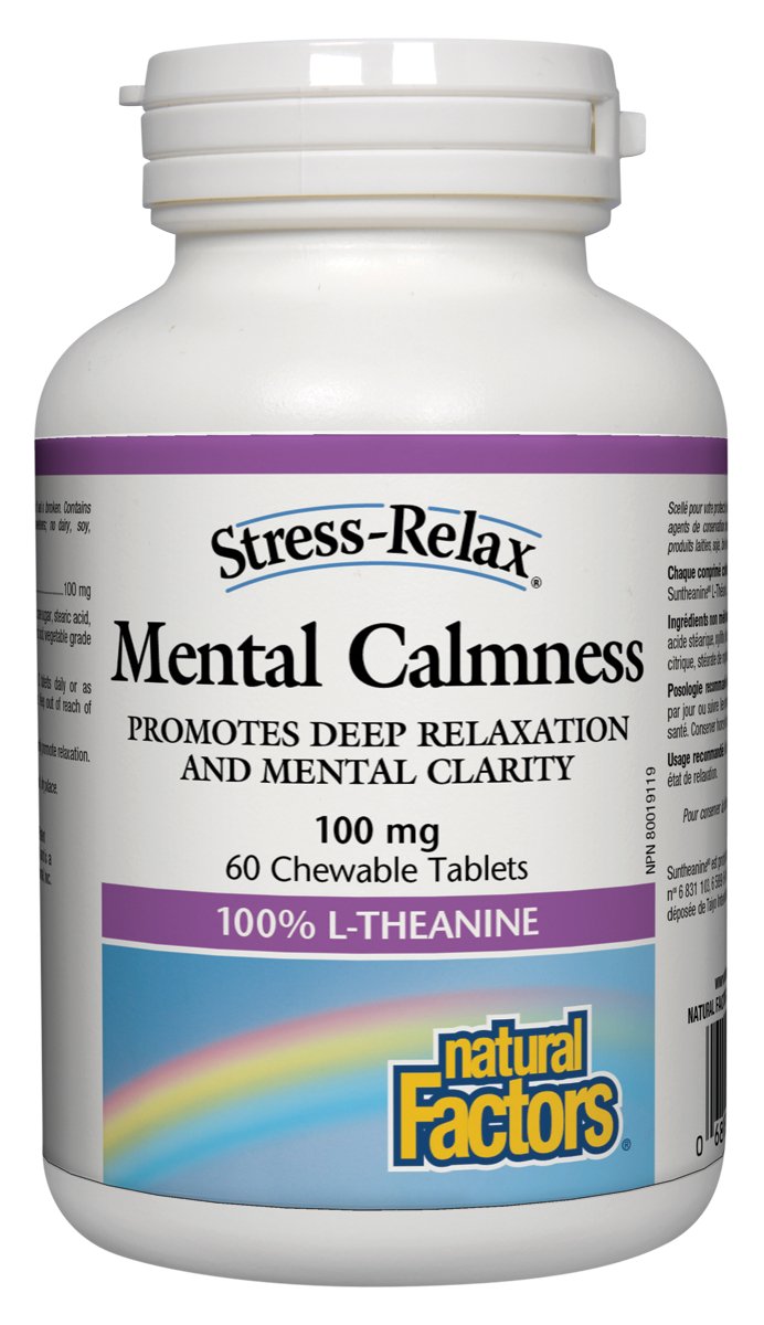 Natural Factors Stress-Relax Mental Calmness L-Theanine 100mg 60 Chewable Tablets - Pure Buys - Pure Buys