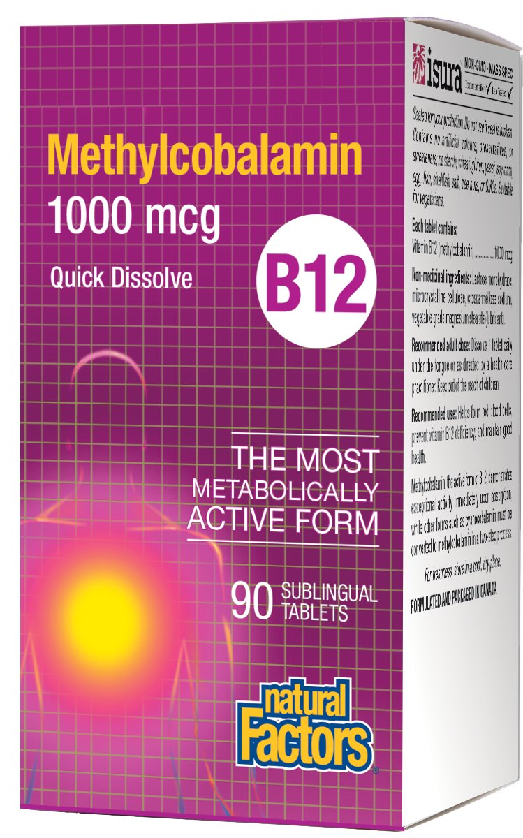 Natural Factors Vitamin B12 Methylcobalamin 1000mcg 90 Sublingual Tablets Quick Dissolve - Pure Buys - Pure Buys