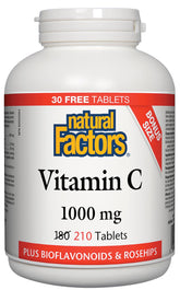 Natural Factors Vitamin C 1000mg Plus Bioflavonoids & Rosehips 210 Tablets Bonus Size