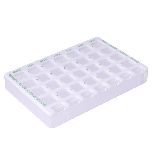 Safe + Sound Weekly Pill Organiser with 28 Compartments, 4 Compartments Per Day Each with Single Slide-out Lid - Pure Buys - Pure Buys