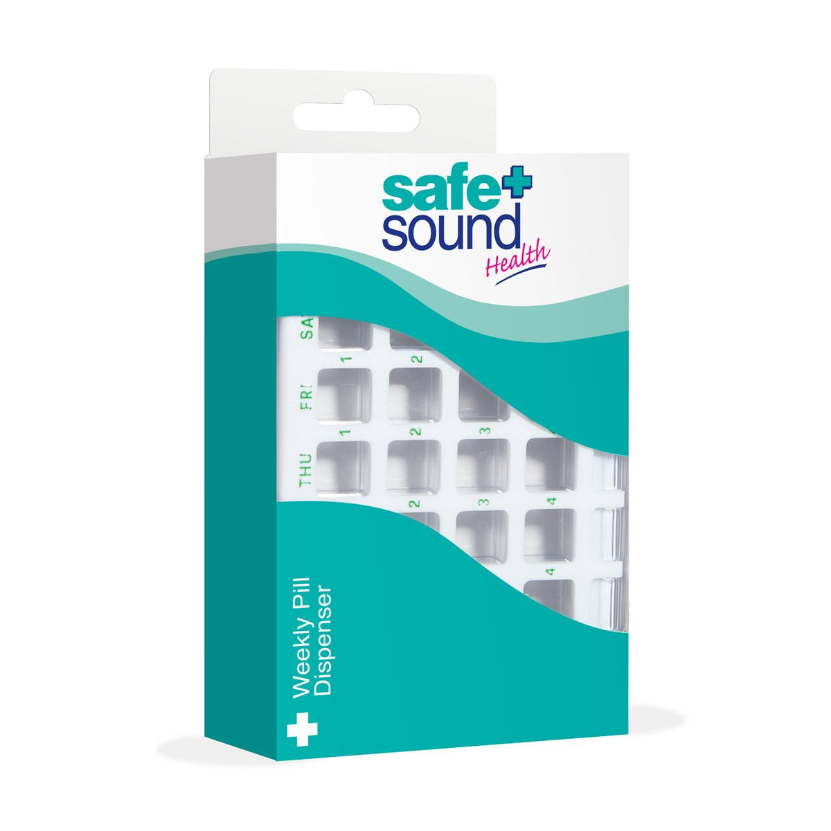 Safe + Sound Weekly Pill Organiser with 28 Compartments, 4 Compartments Per Day Each with Single Slide-out Lid - Pure Buys - Pure Buys